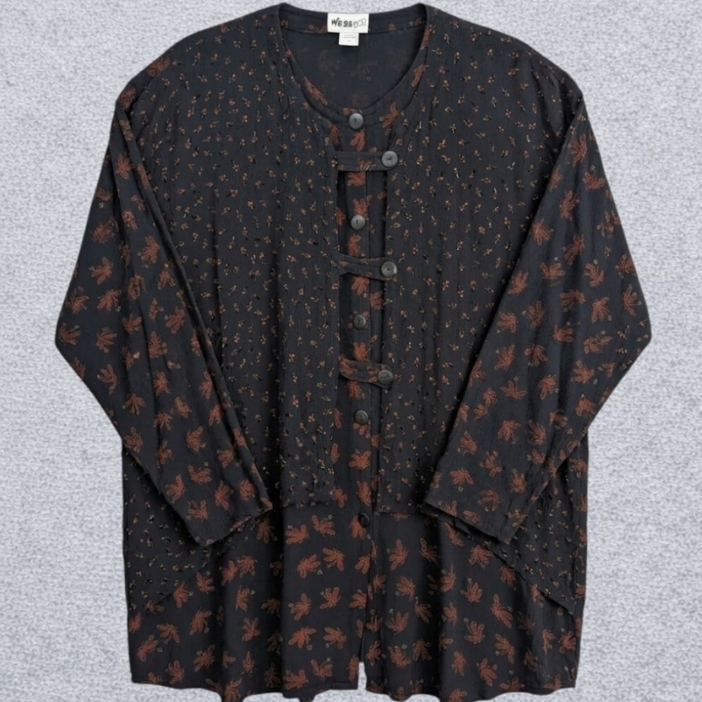 We Be Bop Artsy Boho Lagenlook Beaded Button Shirt Top